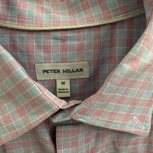 Peter Millar Men's Blue and Pink Checkered Shirt